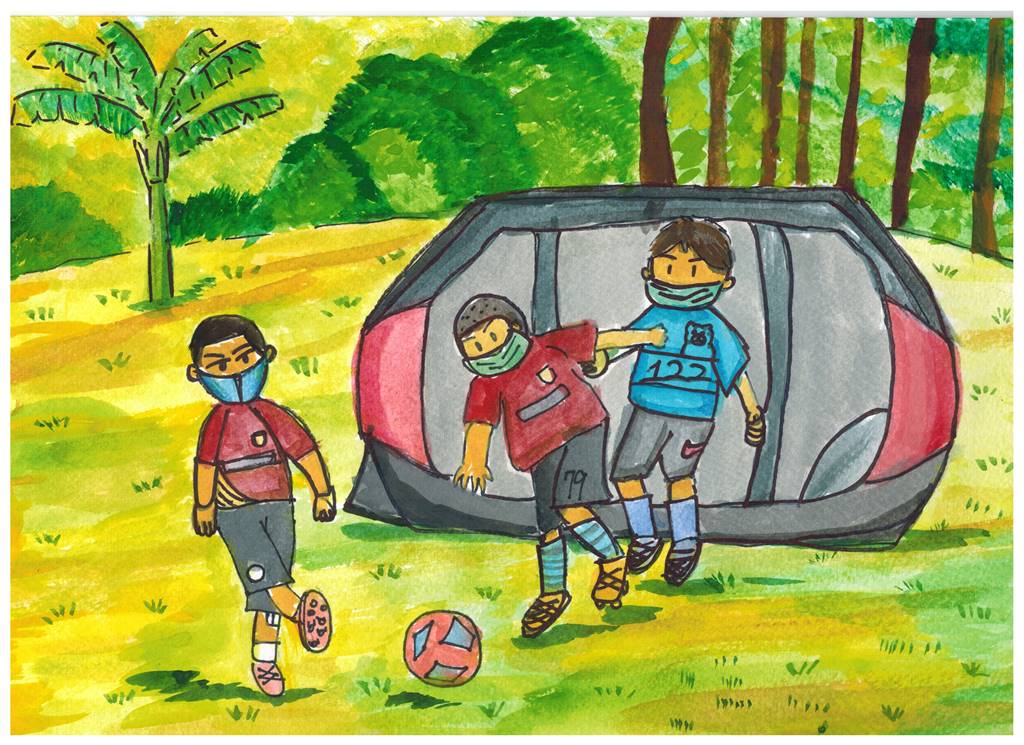 埔里山城足球俱樂部「我愛踢足球」繪畫比賽冠軍作品。作者：林羽柔