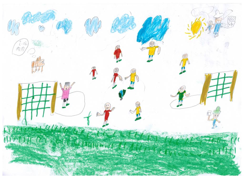 埔里山城足球俱樂部「我愛踢足球」繪畫比賽作品。作者：許佳禾